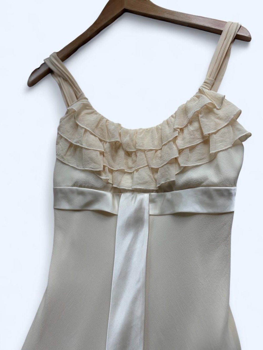 Vintage BCBG Paris Ivory Silk Ruffle Midi Dress Size 4 - Picture 6 of 8